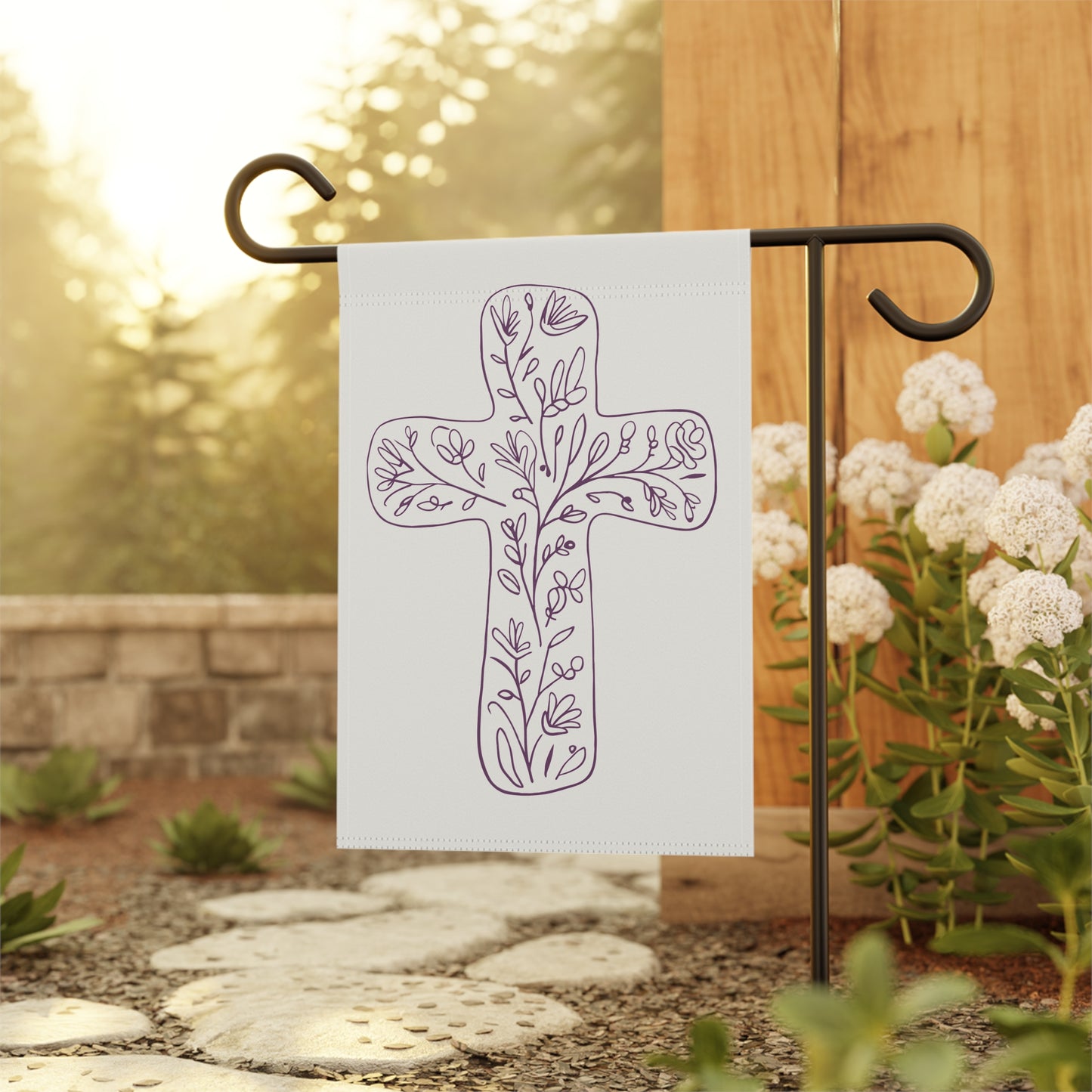 Floral Line Cross | Garden Flag