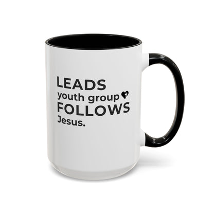 Leads Youth Group Follows Jesus | Large Color Accent Mug