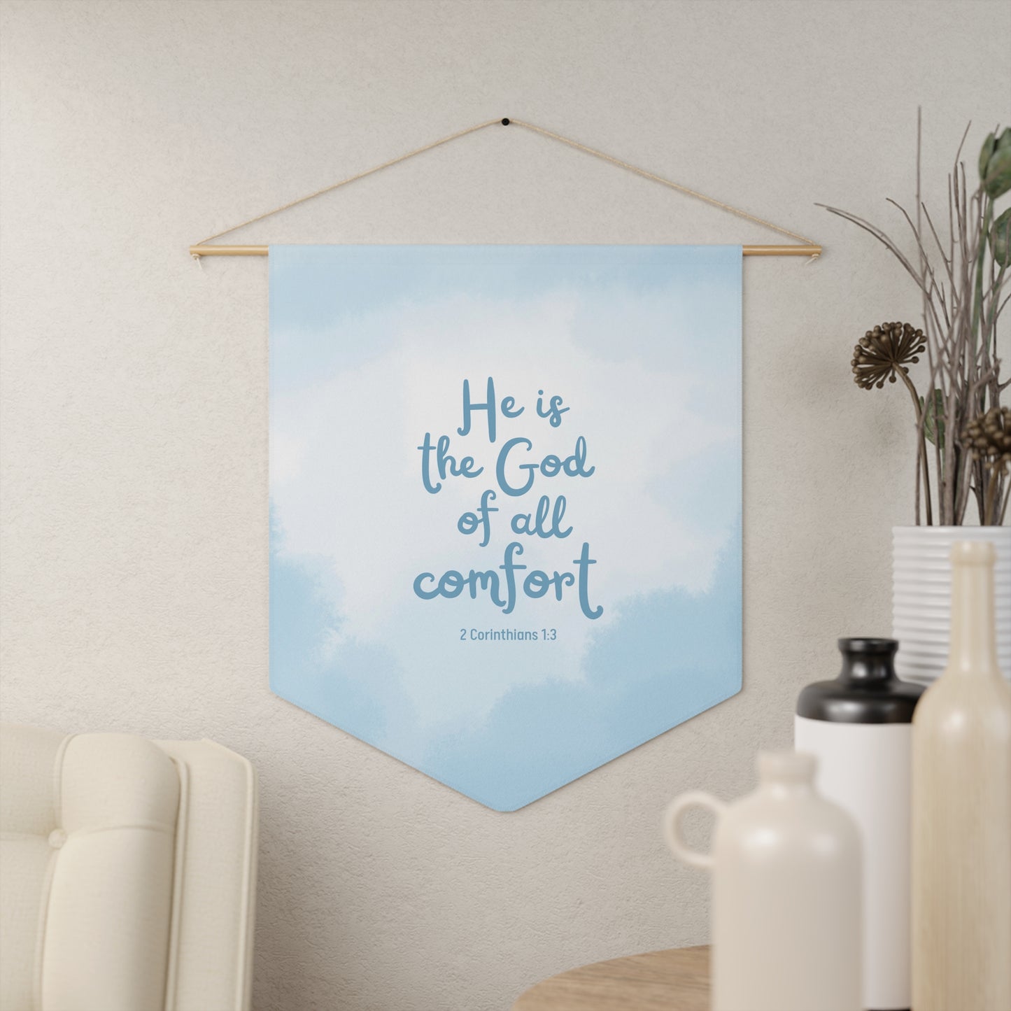 He is the God of all Comfort | Wall Hanging (Blue Skies)