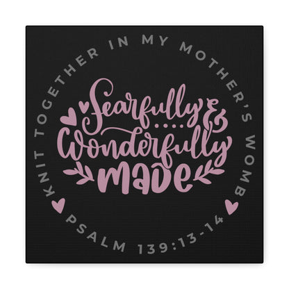 Knit Together - Fearfully and Wonderfully Made | Small or Large Canvas (Rose Letters on Black)