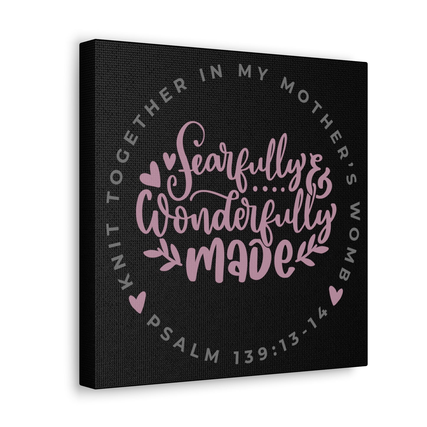 Knit Together - Fearfully and Wonderfully Made | Small or Large Canvas (Rose Letters on Black)