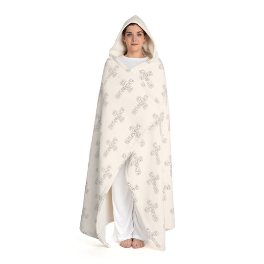 Floral Line Cross | Hooded Sherpa Fleece Blanket