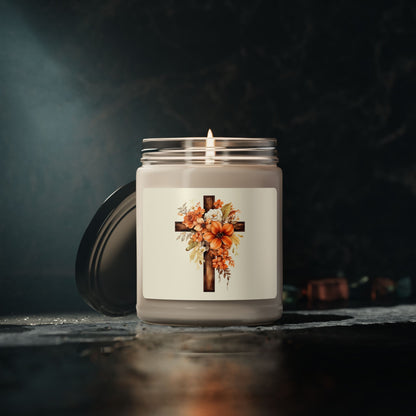 Floral Autumn Cross | Soy Candle