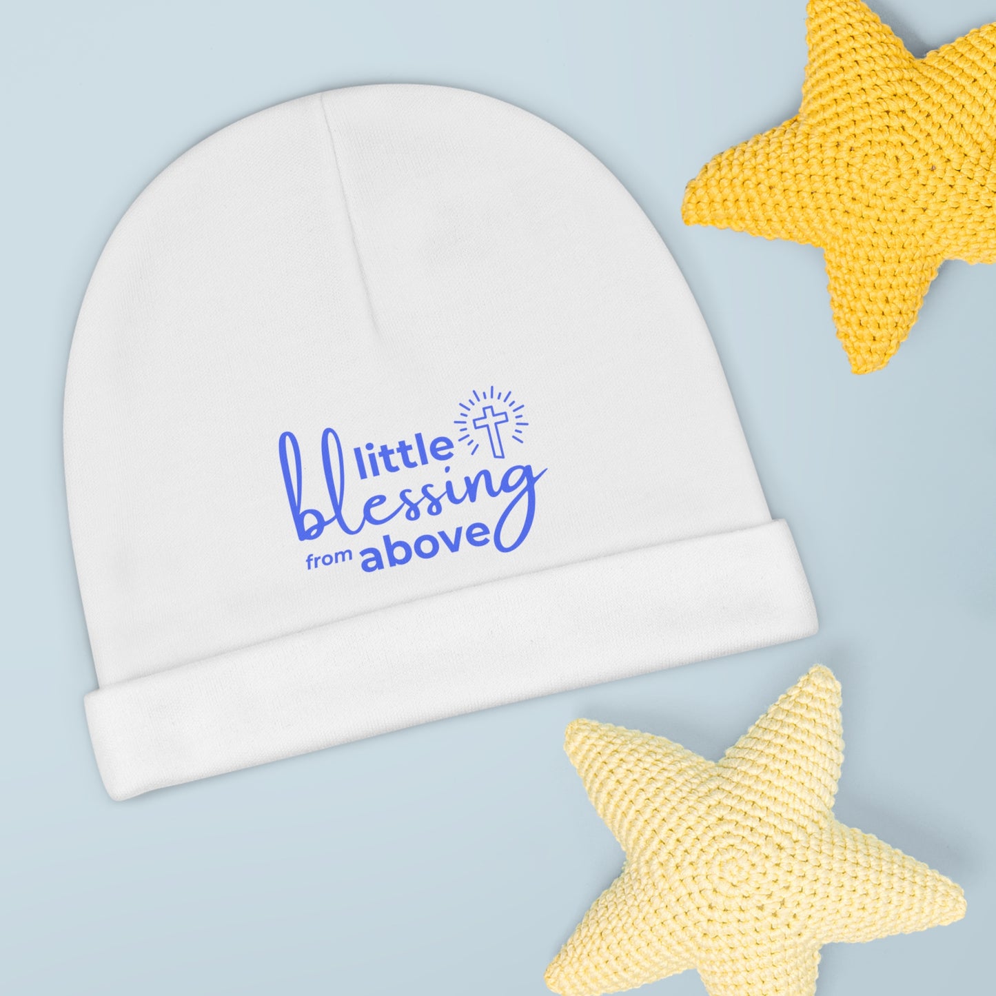 Little Blessing from Above | Baby Beanie (Blue Letters)