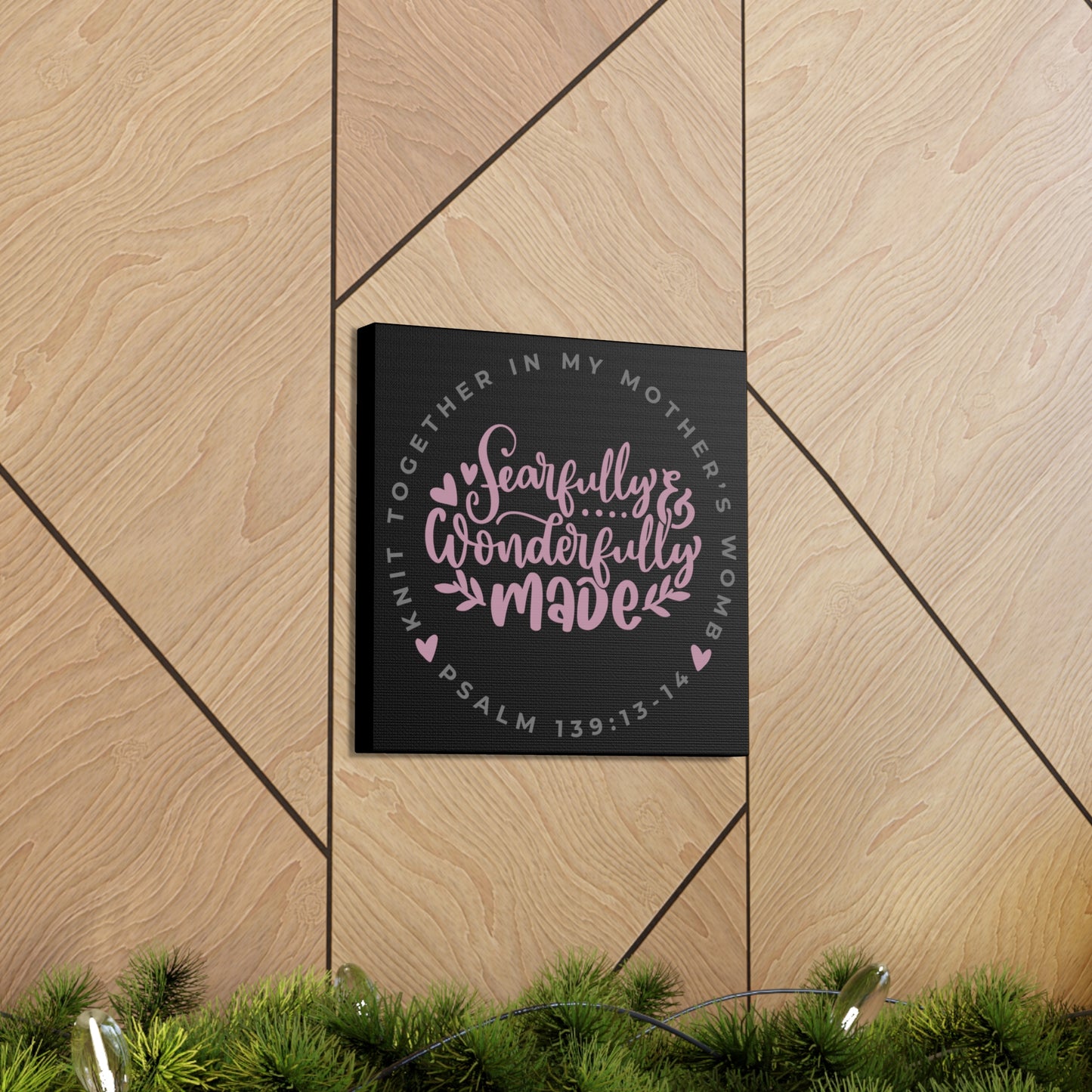 Knit Together - Fearfully and Wonderfully Made | Small or Large Canvas (Rose Letters on Black)