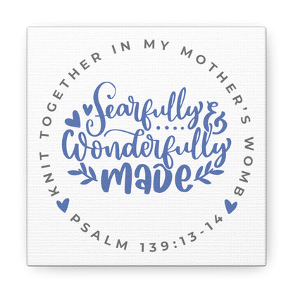 Knit Together - Fearfully and Wonderfully Made | Small or Large Canvas (Blue Letters)