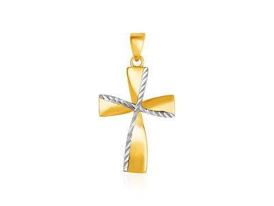 Dynamic Gold Cross Pendant | 14k Yellow and White Gold