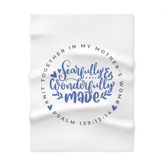 Knit Together - Fearfully and Wonderfully Made | Baby Blanket (Blue Letters)