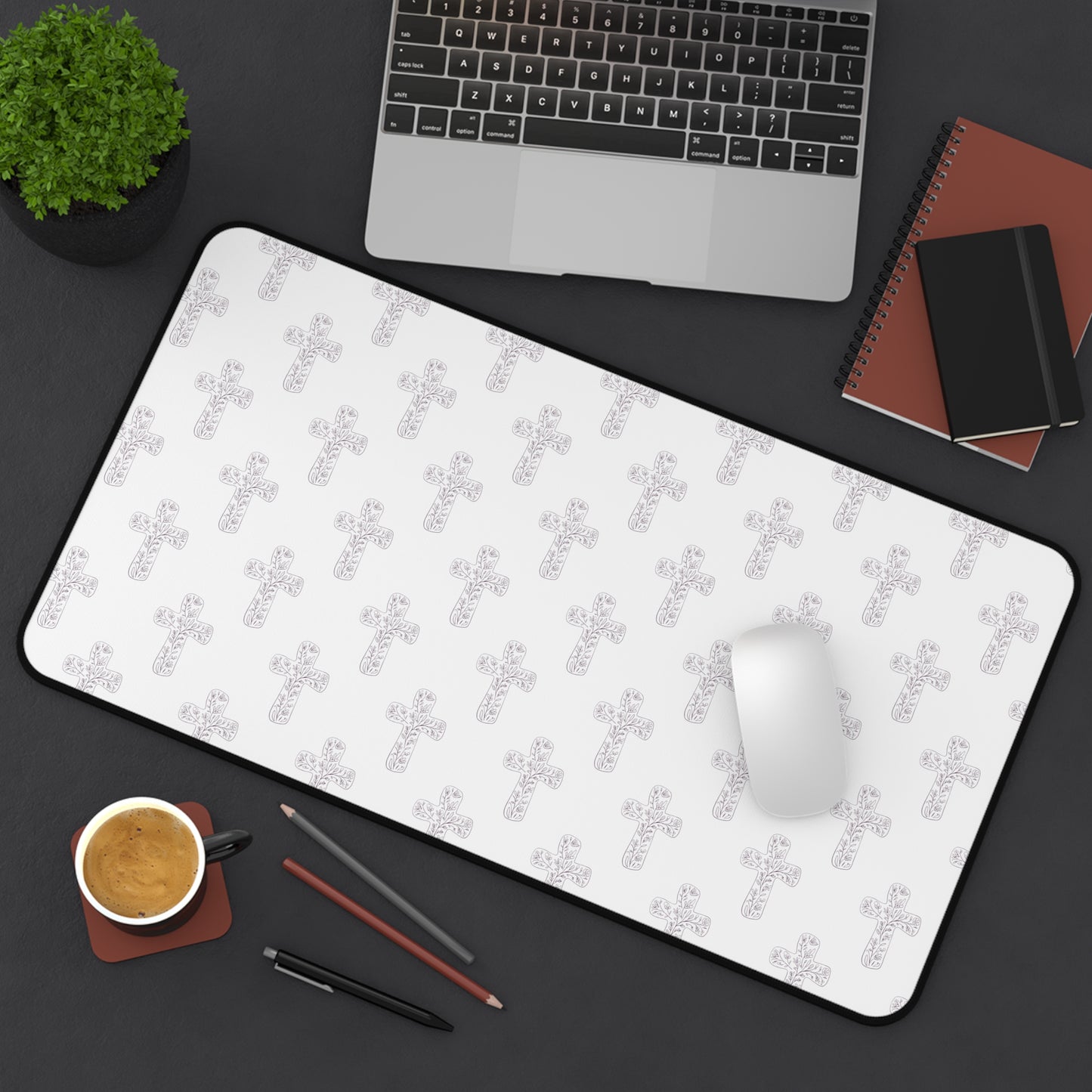 Floral Line Cross | Desk Mat