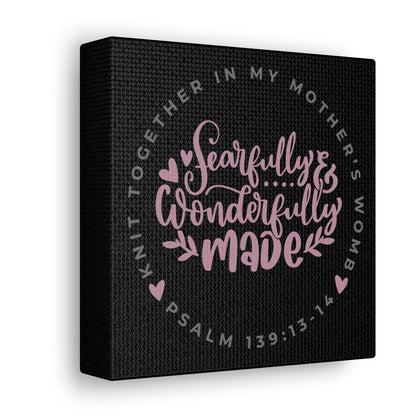 Knit Together - Fearfully and Wonderfully Made | Small or Large Canvas (Rose Letters on Black)