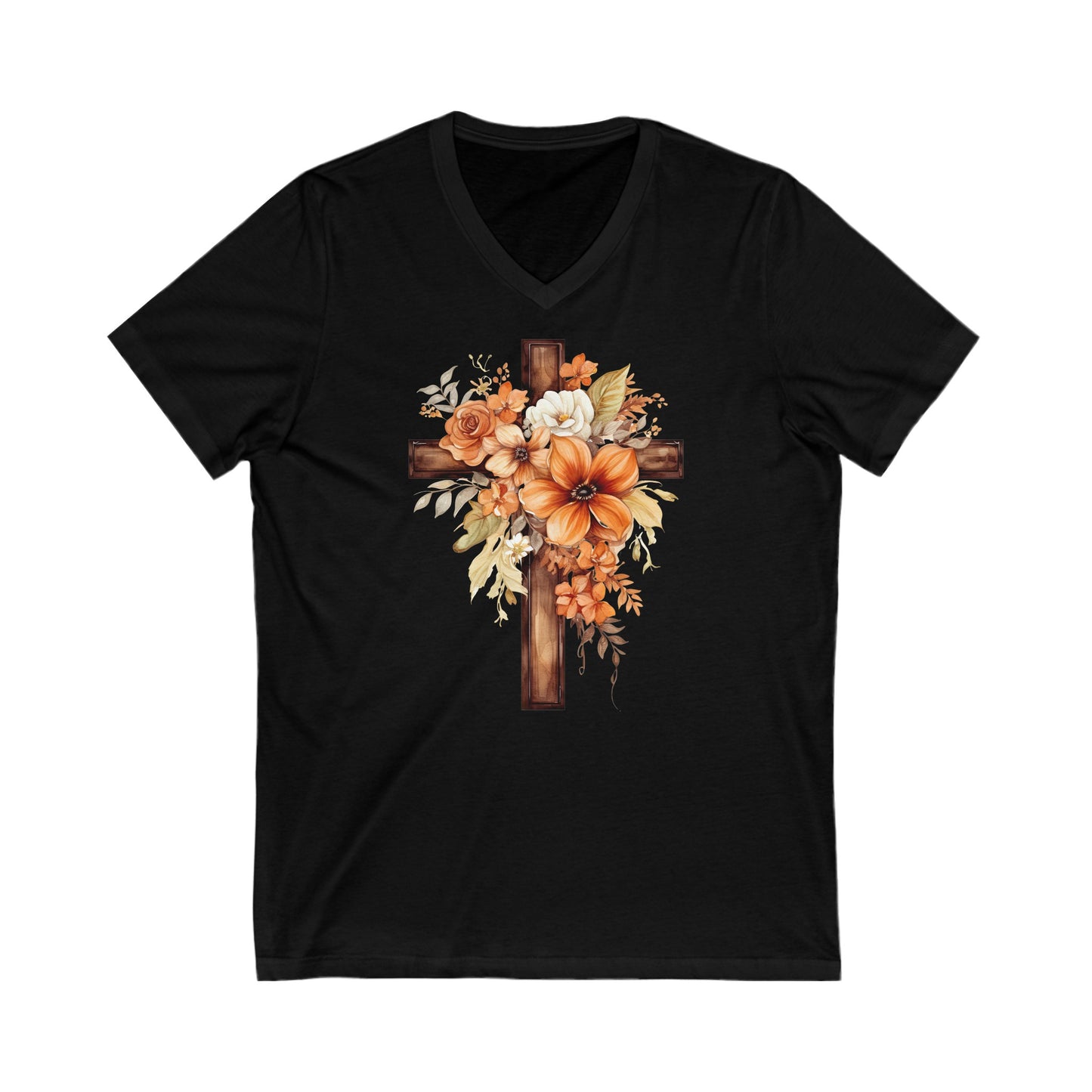 Floral Autumn Cross | V-Neck T-Shirt